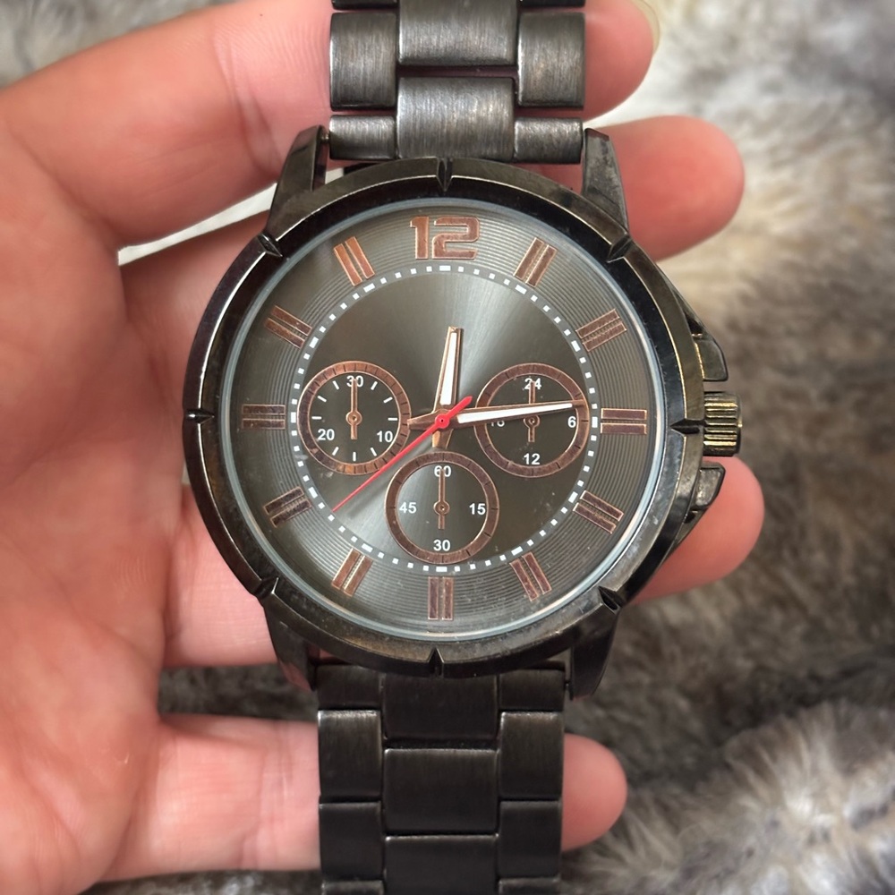 Black Chrome Watch with Rose Gold Accents - Picture 2 of 4